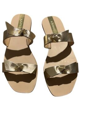 Kaanas Handmade Gold Knot Slide Sandals - Metallic Gold NIB